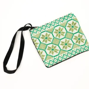 Threaded Traditions White Purse with Green Embroidery