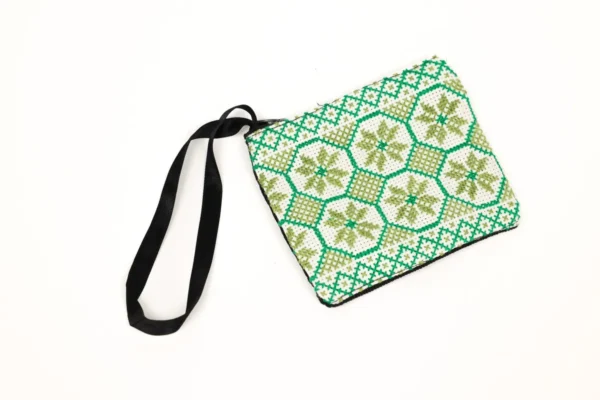 Threaded Traditions White Purse with Green Embroidery - Image 2