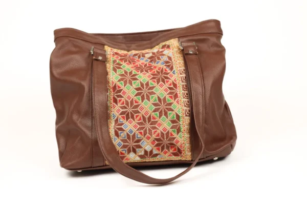 Threaded Traditions Brown Leather Bag with Star Embroidery - Image 2