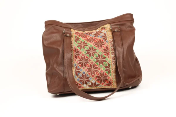 Threaded Traditions Brown Leather Bag with Star Embroidery - Image 3