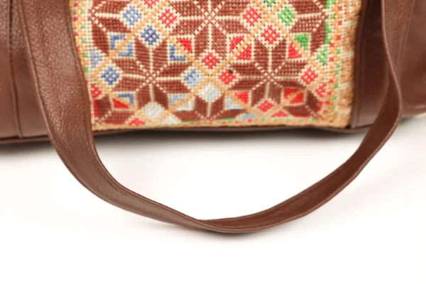 Threaded Traditions Brown Leather Bag with Star Embroidery - Image 4