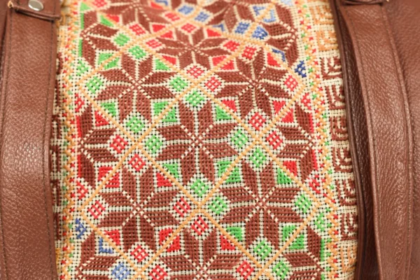 Threaded Traditions Brown Leather Bag with Star Embroidery - Image 5