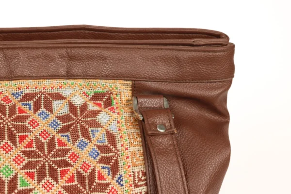 Threaded Traditions Brown Leather Bag with Star Embroidery - Image 6