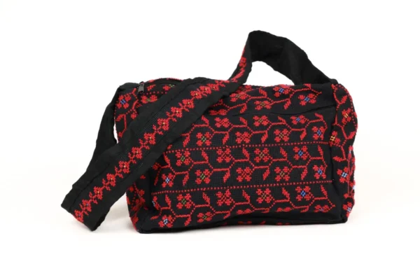 Threaded Traditions Black Holdall with Red Floral Pattern - Image 2