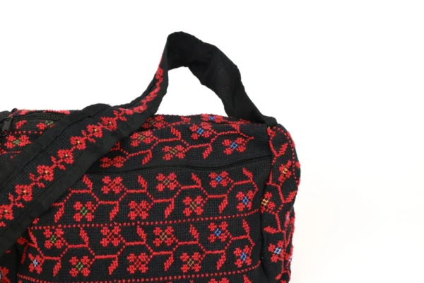 Threaded Traditions Black Holdall with Red Floral Pattern - Image 3